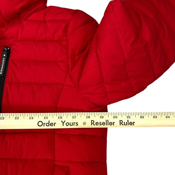 Bcbg Maxazria Quilted Puffer Jacket - Detachable Hood- Womens M Red Eco Friendly - Picture 11 of 16